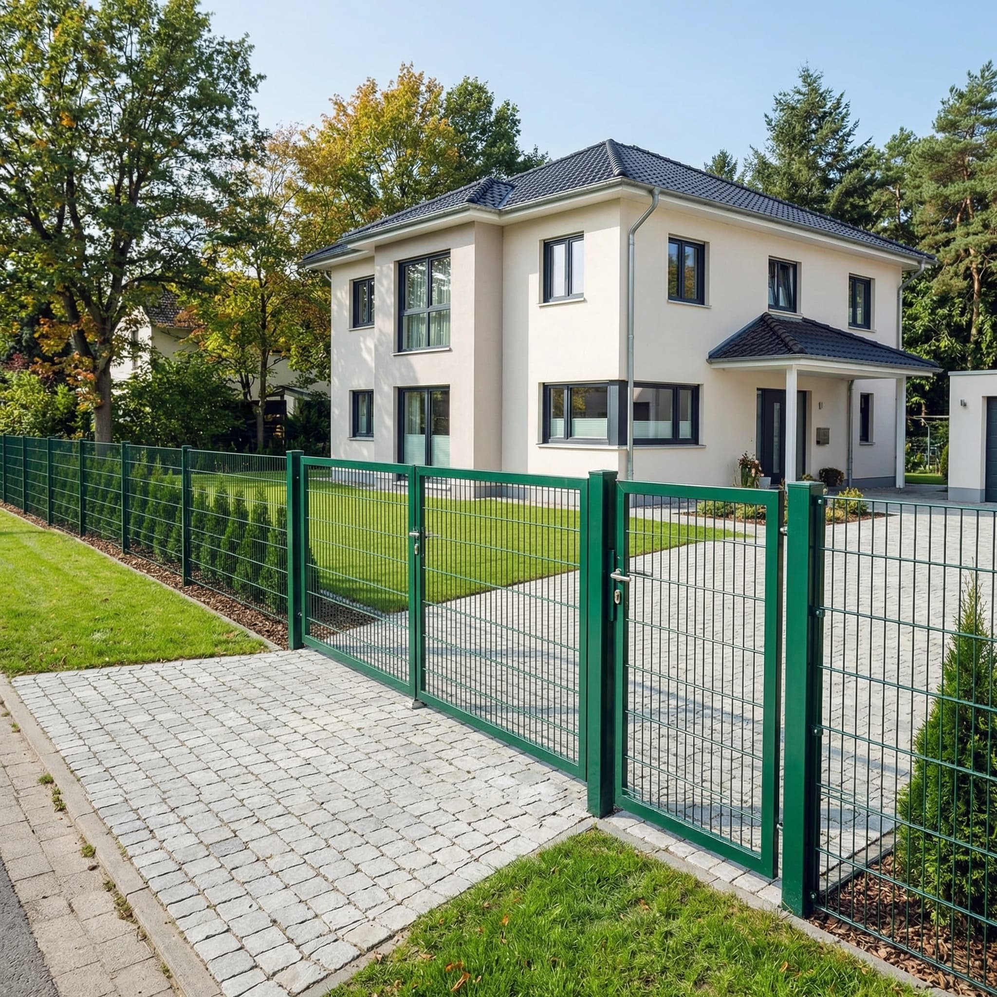 Ogrodzenie panelowe antracyt z bramą przesuwną i napędem automatycznym